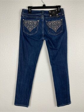 Miss Me skinny jeans silver Bejeweled embroidered contrasting stitching size 30